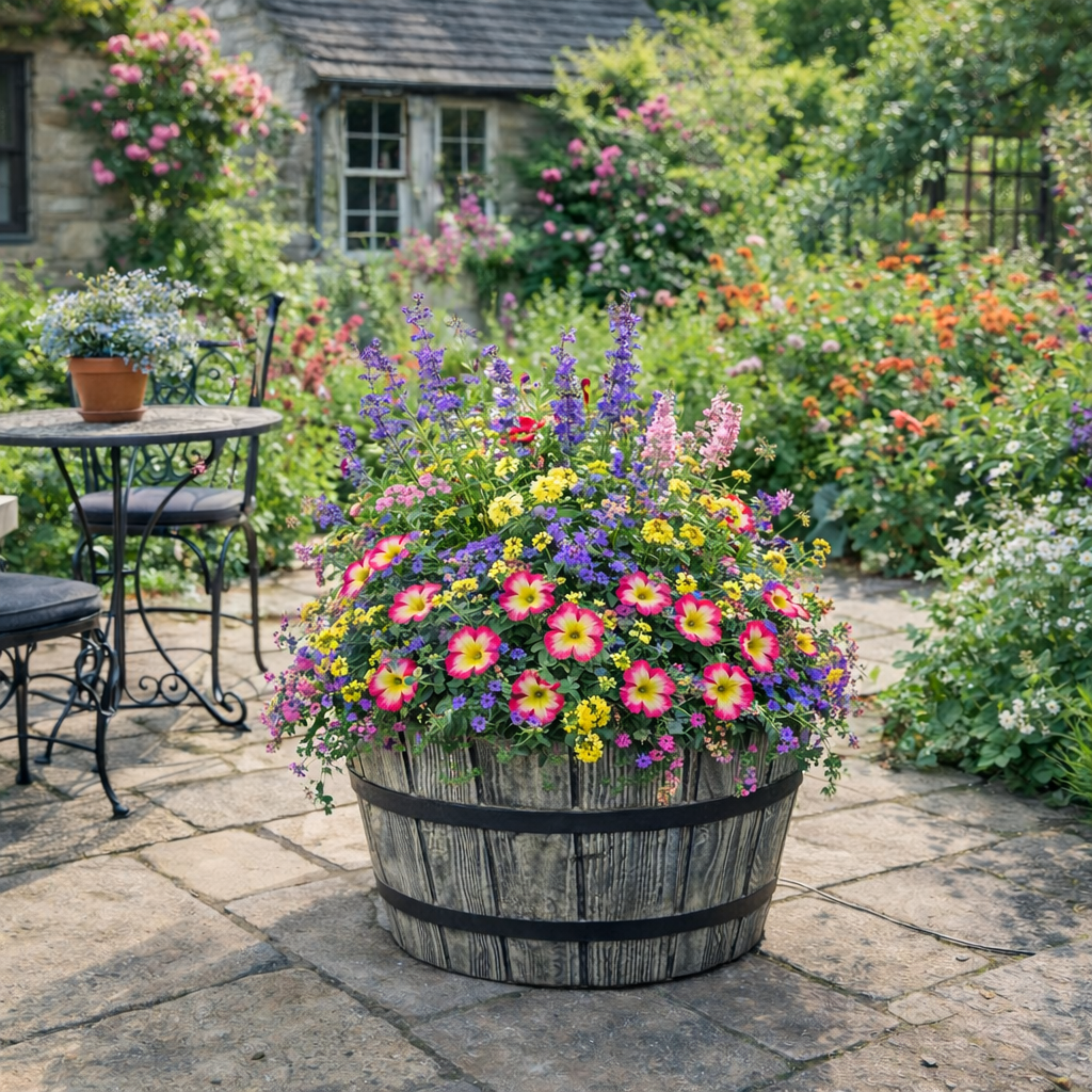 Wood Effect Barrel Planter Pot | 40cm