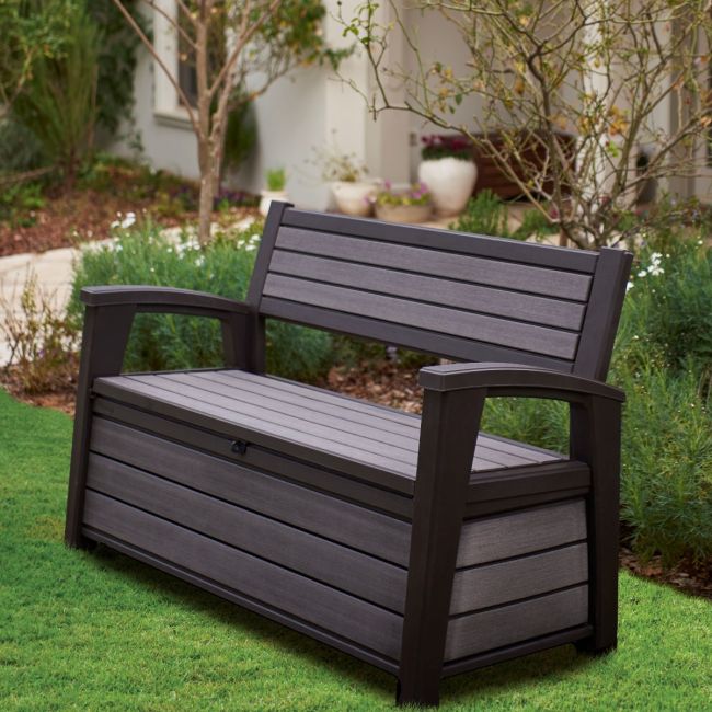 Hudson Wood-Texture Garden Storage Bench | Keter Deck Box 227L